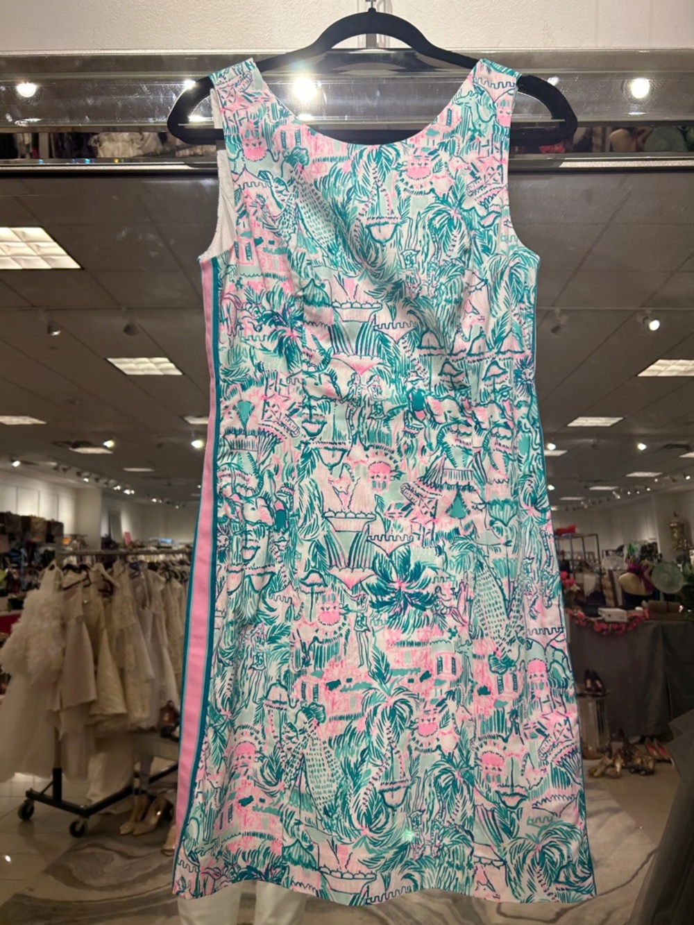 LILLY PULITZER Sleeveless Tropical Print Shift Dress - Pink & Teal..GROSGRAIN